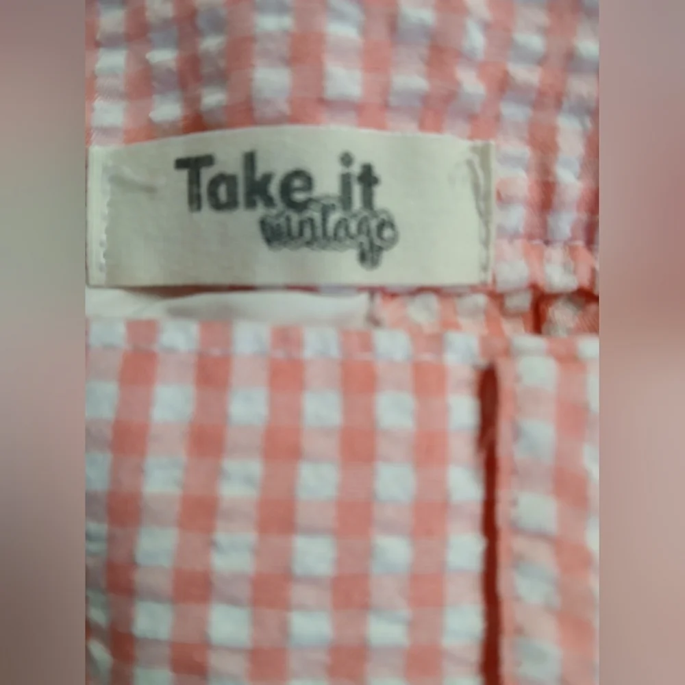 💚5/$25 Pink & White Gingham High-Waisted Wide Leg Pants By Take It Vintage